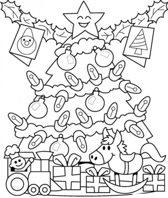 Vianočný stromček s darčekmi obrázok na vytlačenie
