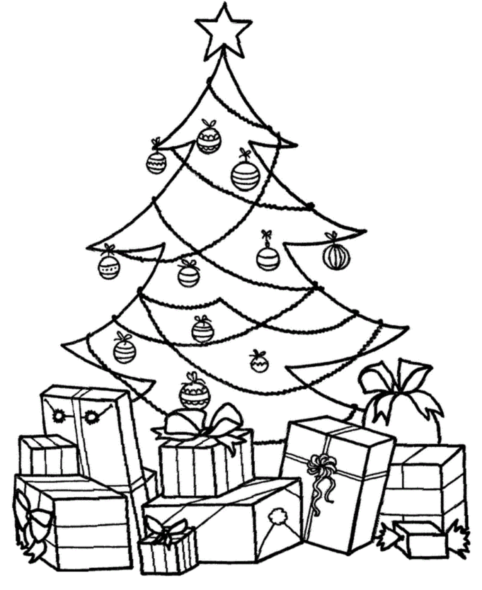regali sotto l'albero di Natale immagine stampabile