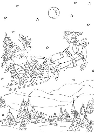 Rensdyr med julemanden billede til udskrivning