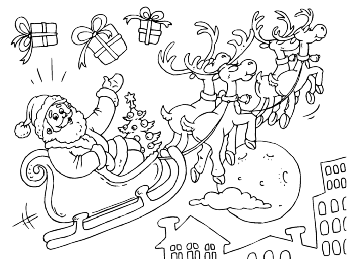 Mikołaj rozdaje prezenty obrazek do drukowania