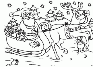 reindeer with Santa Claus printable picture