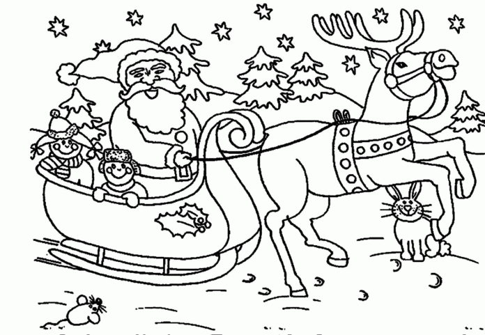 reindeer with Santa Claus printable picture