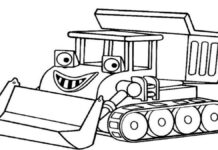 Bulldozer aus dem Bob-Builder-Cartoon druckbares Bild