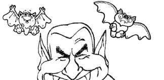 Old vampire and bats printable picture