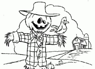 Smiling scarecrow printable picture