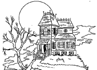 Gruseliges Haus auf einem Hügel Bild zum Drucken