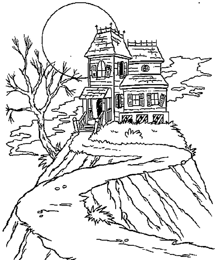 Gruseliges Haus auf einem Hügel Bild zum Drucken