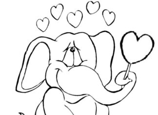 Valentinsdag Elefant billede til udskrivning