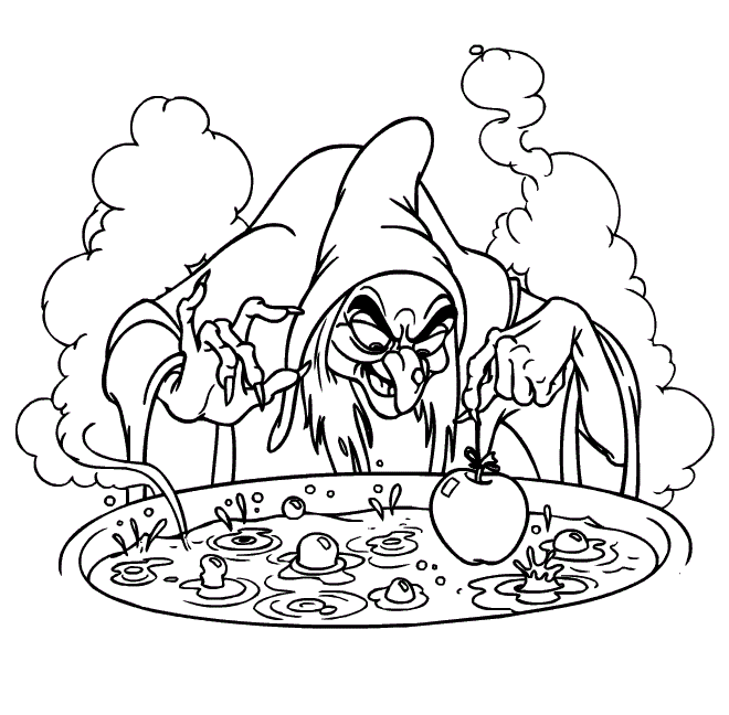 Hexe macht magische Suppe Bild zu drucken