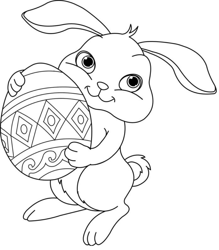 Malý zajíček s velikonočním vajíčkem obrázek k vytisknutí