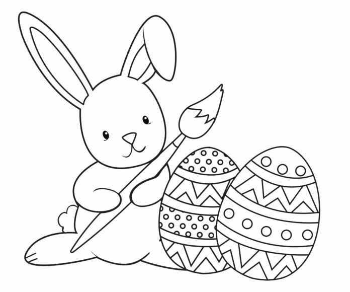 イースターバニーは卵を描く 印刷用画像