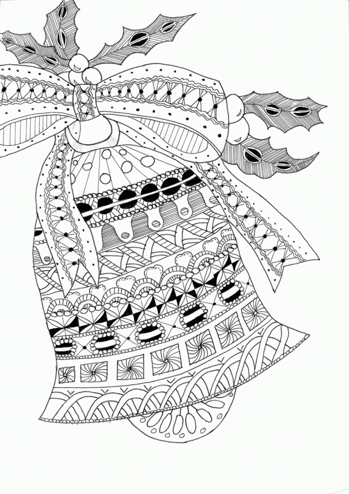 Christmas bell zentangle coloring book to print and online