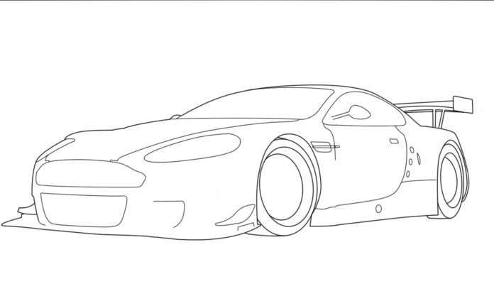 Aston Martin racing car målarbok att skriva ut