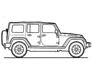 Jeep Rubicon färgbok som kan skrivas ut