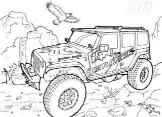 Jeep Rubicon off-road värityskirja painatusta varten