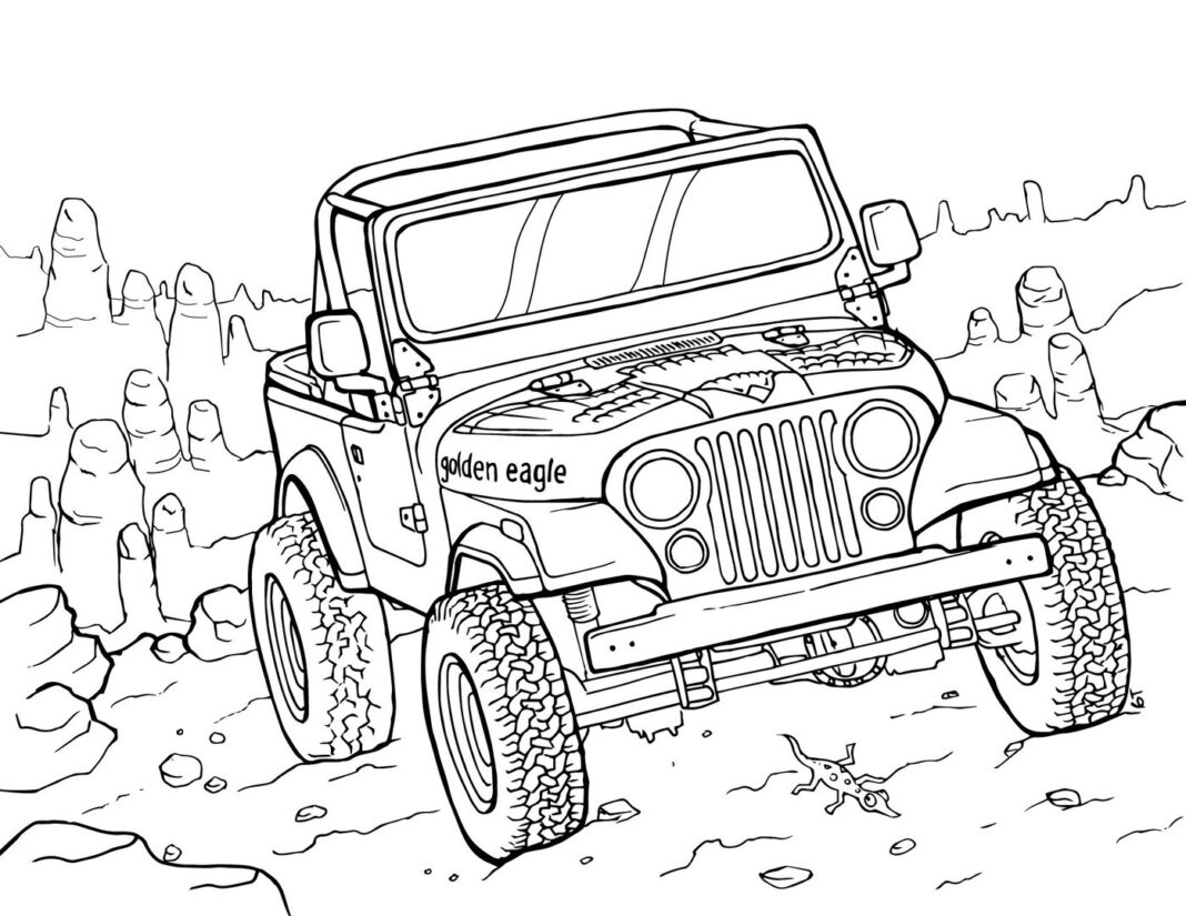 Jeep Wrangler ilman kattoa värityskirja painamista varten