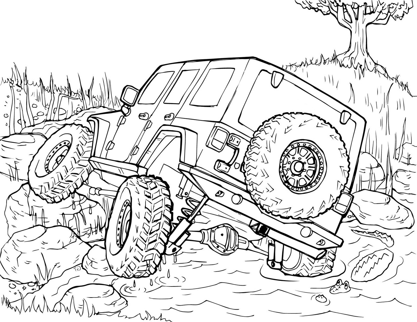 Jeep Wrangler coloring book in the mud to print and online