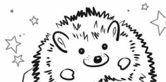 Hedgehog on hand coloring book to print