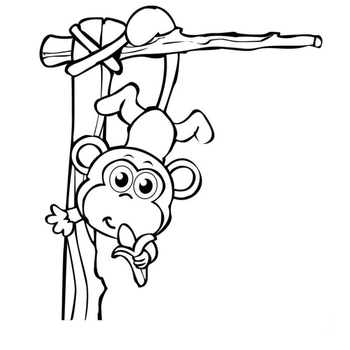Małpka z bananem kolorowanka do drukowania