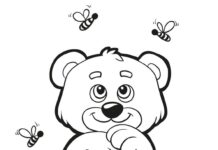 Medve és méz nyomtatható színezőkönyv