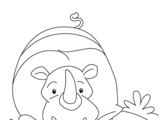Baby rhino with mommy coloring book to print