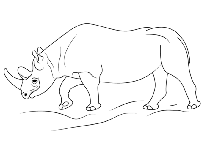 Gående noshörning målarbok att skriva ut