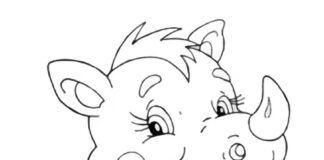Nosorožec s pastelkami omalovánky k vytisknutí