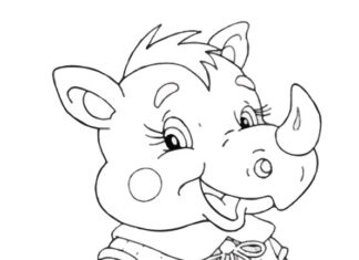 Rhino with crayons coloring book to print