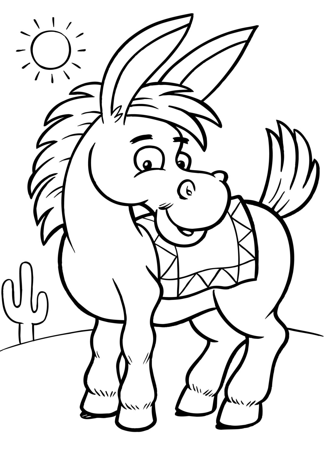 Donkey in the desert coloring book to print