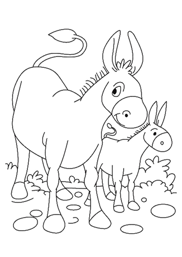 Two donkeys coloring book to print
