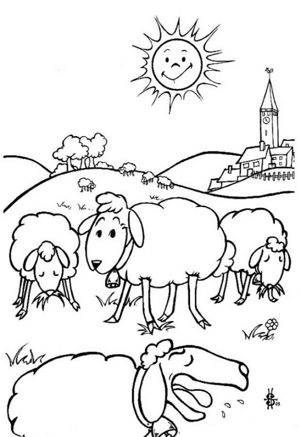 Flock of sheep coloring book to print