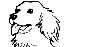 Veselý pes k vytisknutí omalovánky