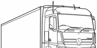 Bilden av lastbilen Mercedes Actros att skriva ut
