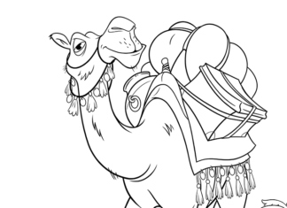 Camel with luggage coloring book to print