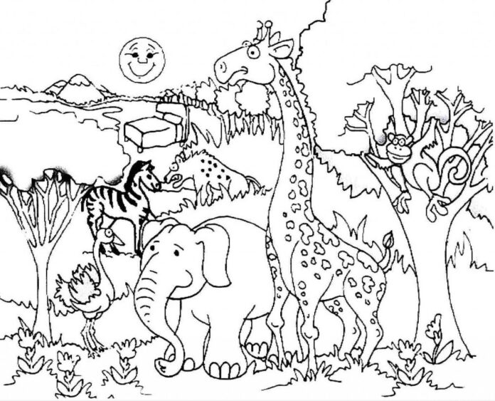 ジャングルの動物たちの印刷用塗り絵
