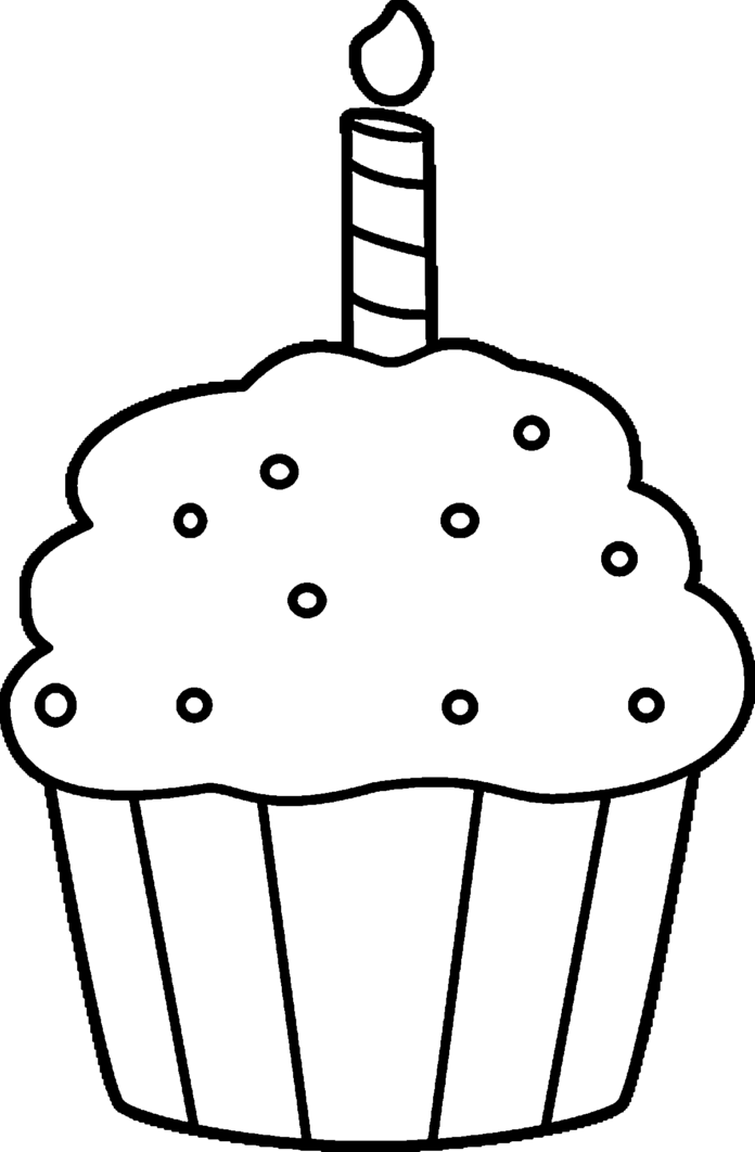 Cupcake mit einer Kerze Malbuch zum Ausdrucken
