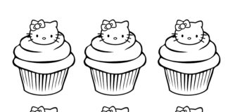 Hello Kitty cupcakes omalovánky k vytisknutí