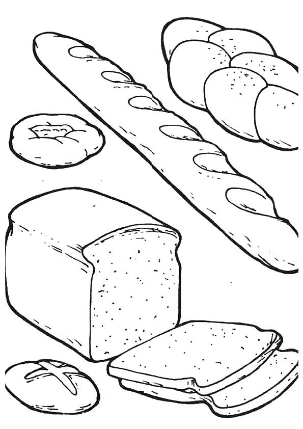 baguette, kenyér és zsemle színező könyv nyomtatható