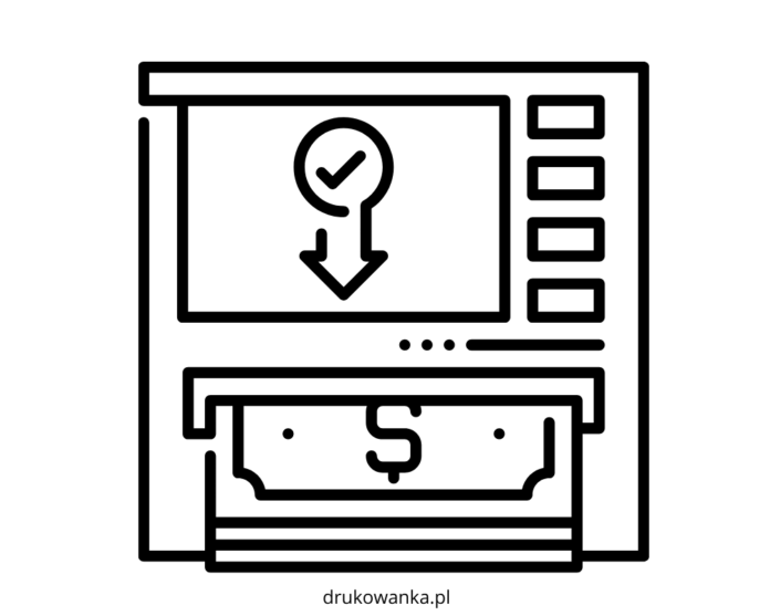 bankomat wypłaca pieniąze kolorowanka do drukowania