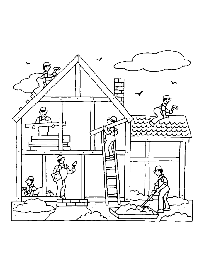 house construction coloring book to print