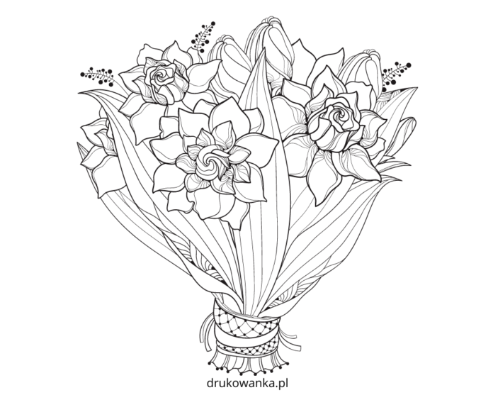bukiet kwiatów gardenia kolorowanka do drukowania