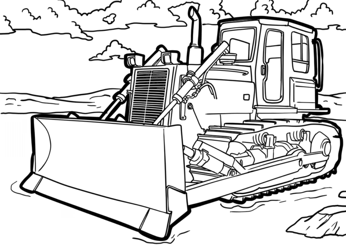 buldozer na housenkových kolejích omalovánky k vytisknutí