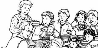 the whole family is having dinner coloring pages