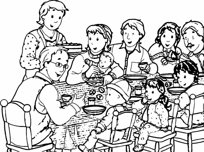az egész család vacsorázik kifestőkönyv