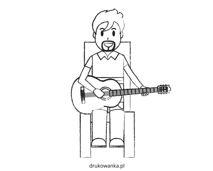 boy plays guitar coloring book to print