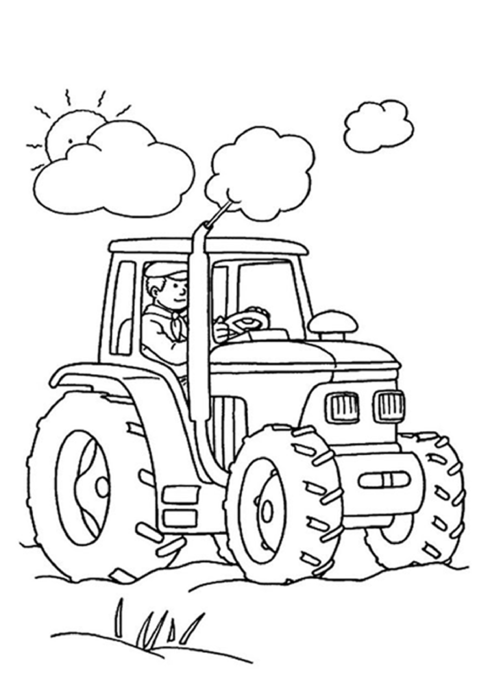 livre de coloriage "tracteur dans le champ" à imprimer