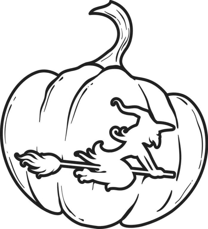 pumpkin witch coloring book to print