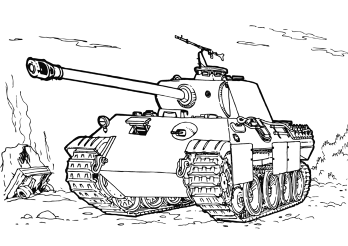 tank on the battlefield coloring book to print