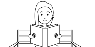 reading a book on a bench printable coloring book