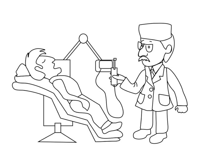 歯医者と患者の塗り絵印刷